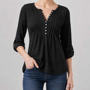 Women's Pleated Front Button-Down Top