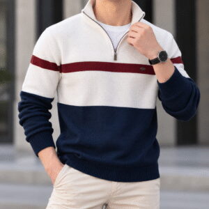 Men’s Color-Matching Slim-Fit Zip Sweater